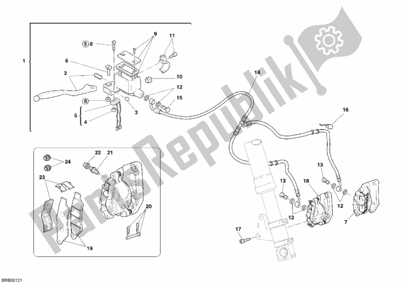 All parts for the Front Brake System of the Ducati Monster S2R 800 USA 2005
